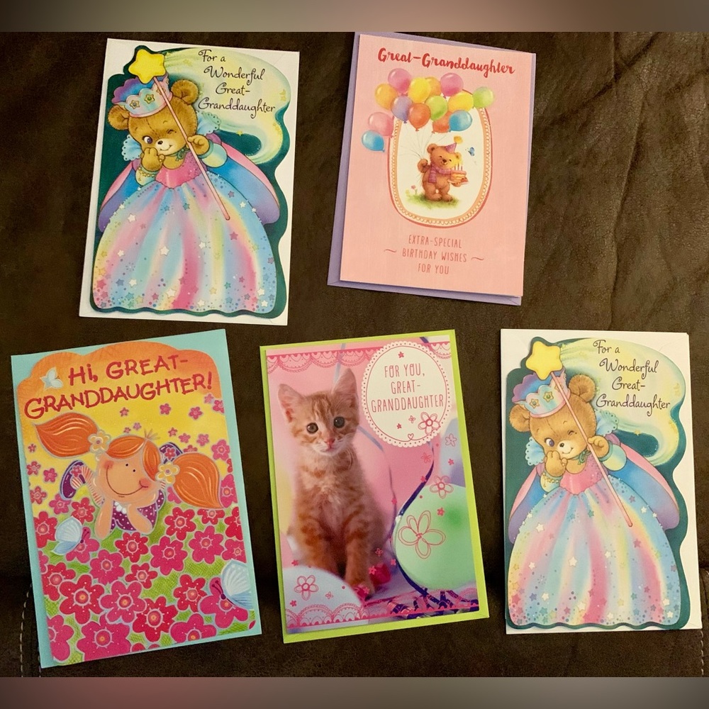 Lot of 5 New Great-Granddaughter Happy Birthday Cards with Envelopes